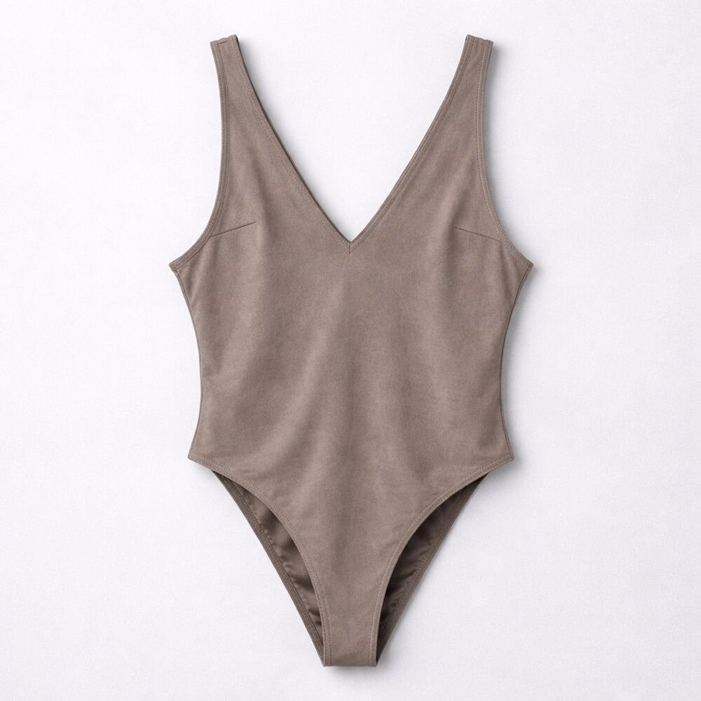 Good American Taupe Bodysuit Womens 4 Minimalist Chic V Neck Tank Camo